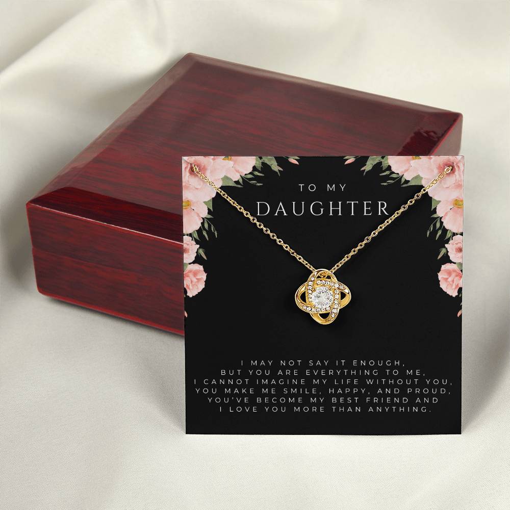 To My Daughter Interlocking Hearts Necklace (White and Yellow Gold)