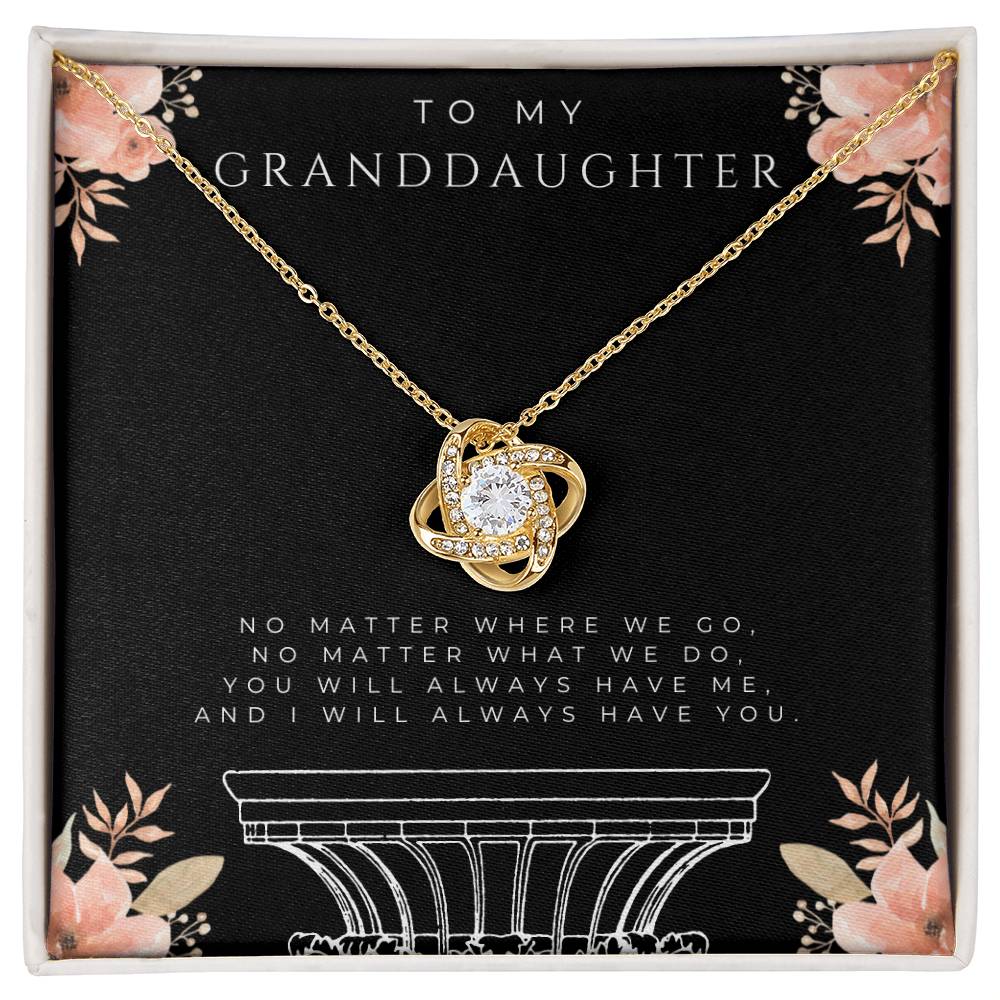 To My Granddaughter Love Knot Necklace (White and Yellow Gold)