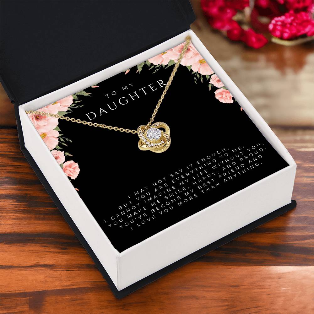 To My Daughter Interlocking Hearts Necklace (White and Yellow Gold)