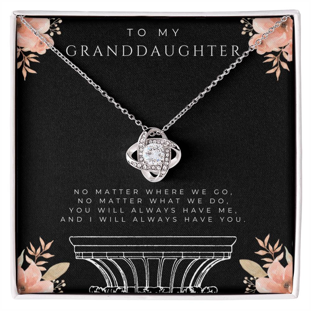 To My Granddaughter Love Knot Necklace (White and Yellow Gold)