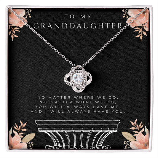 To My Granddaughter Love Knot Necklace (White and Yellow Gold)