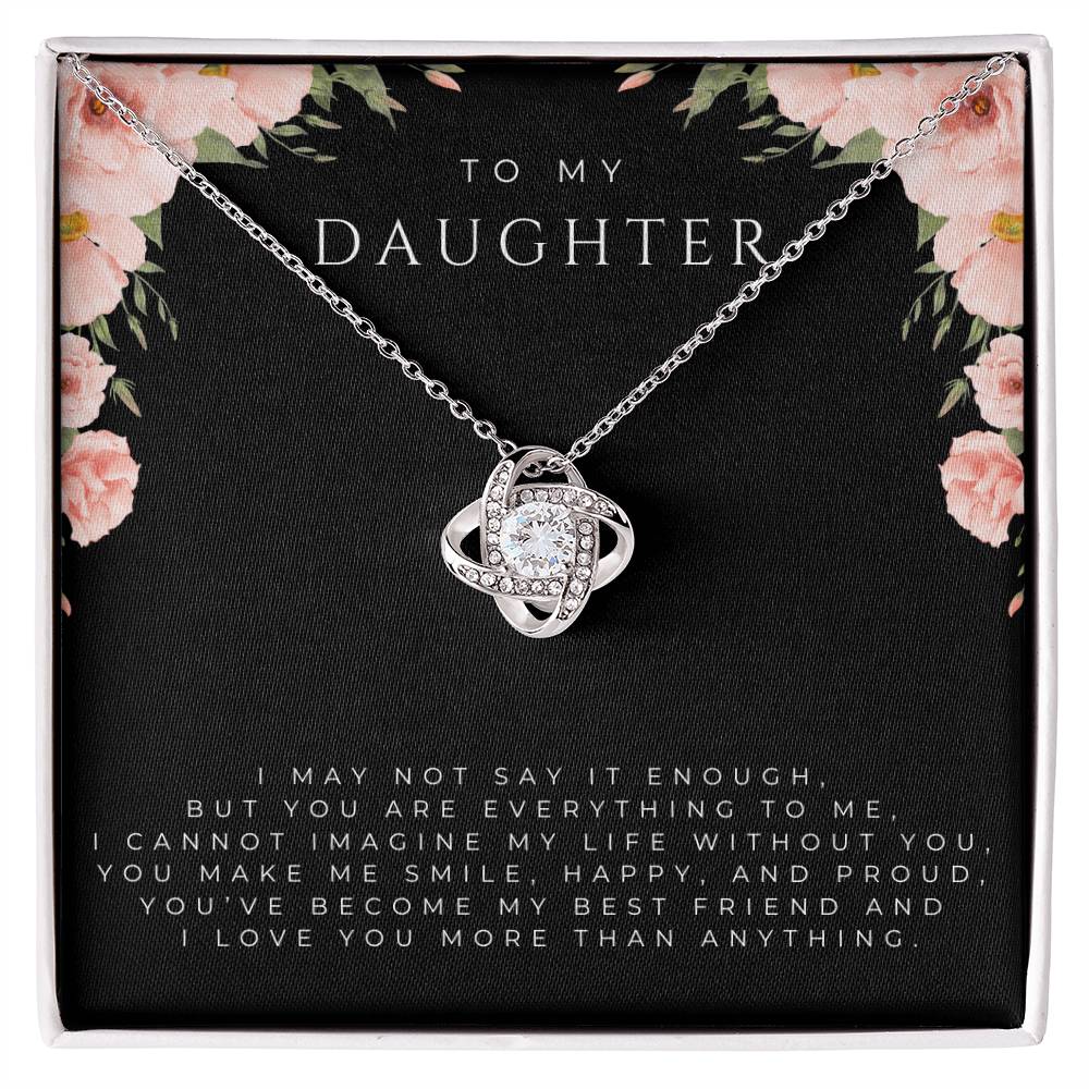 To My Daughter Interlocking Hearts Necklace (White and Yellow Gold)