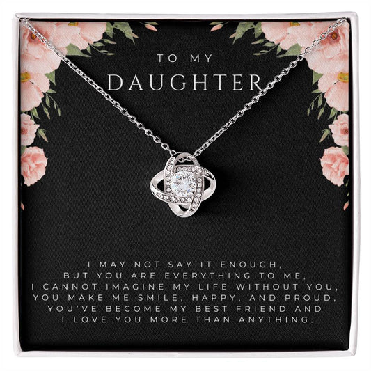 To My Daughter Interlocking Hearts Necklace (White and Yellow Gold)