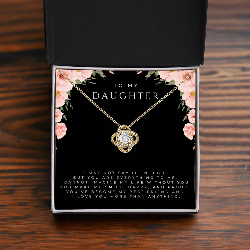 To My Daughter Interlocking Hearts Necklace (White and Yellow Gold)