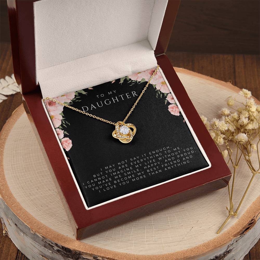 To My Daughter Interlocking Hearts Necklace (White and Yellow Gold)