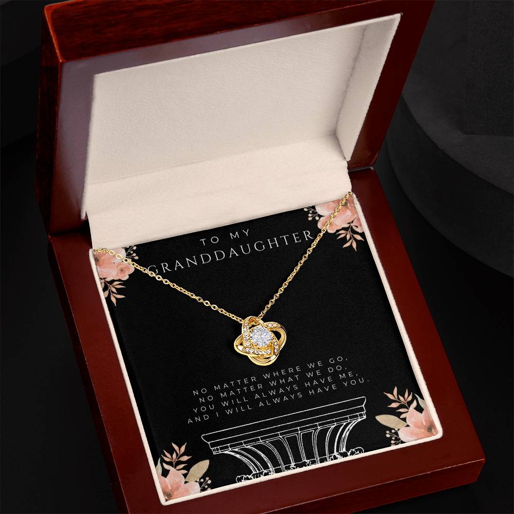 To My Granddaughter Love Knot Necklace (White and Yellow Gold)