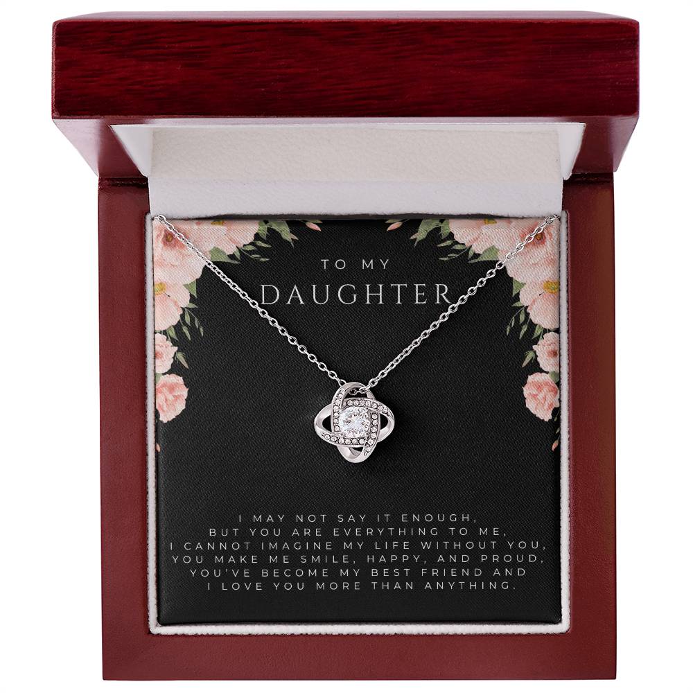 To My Daughter Interlocking Hearts Necklace (White and Yellow Gold)