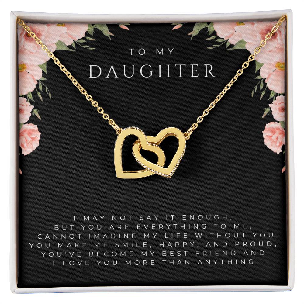 To My Daughter Interlocking Hearts Necklace (White and Yellow Gold)