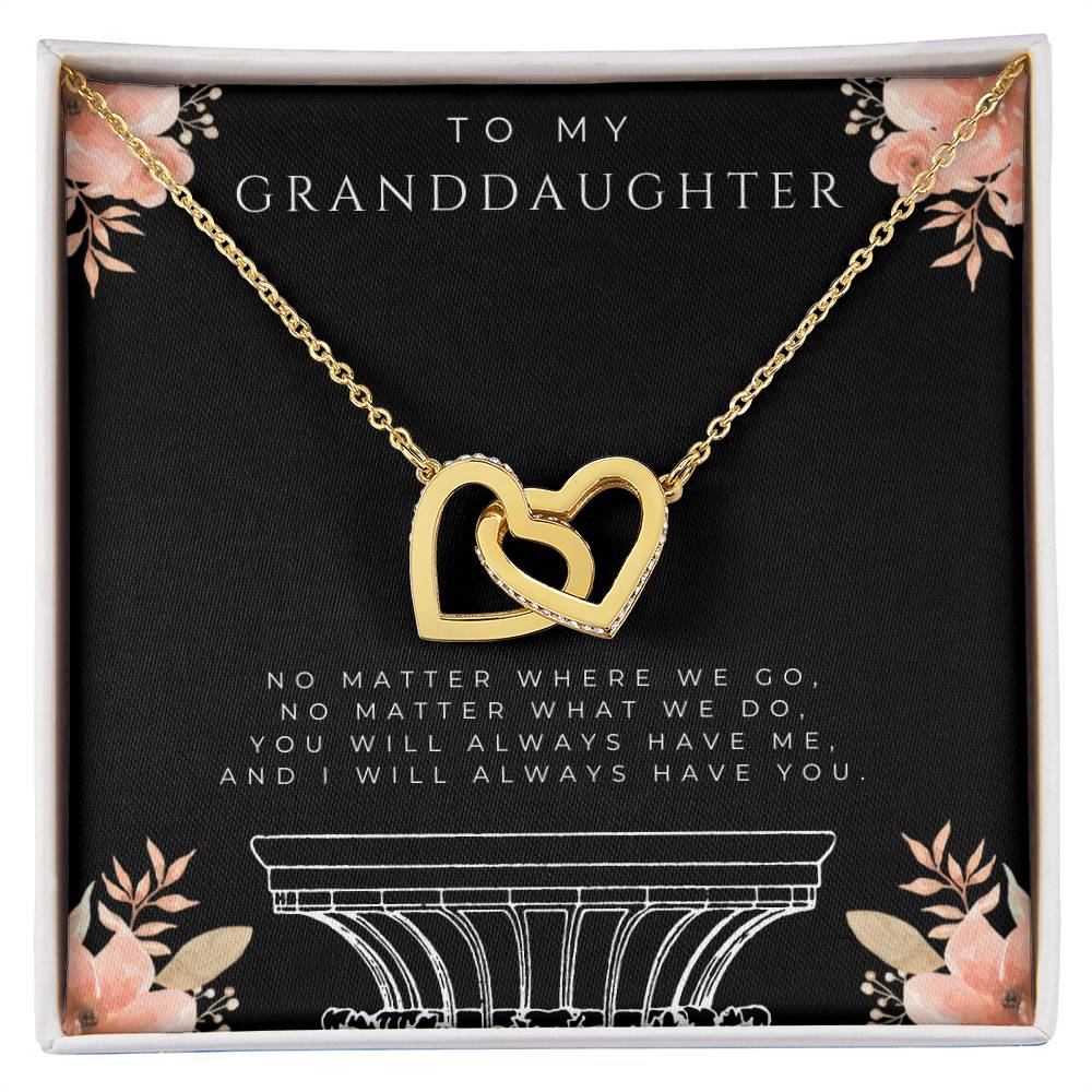 To My Granddaughter Interlocking Hearts Necklace (White and Yellow Gold)