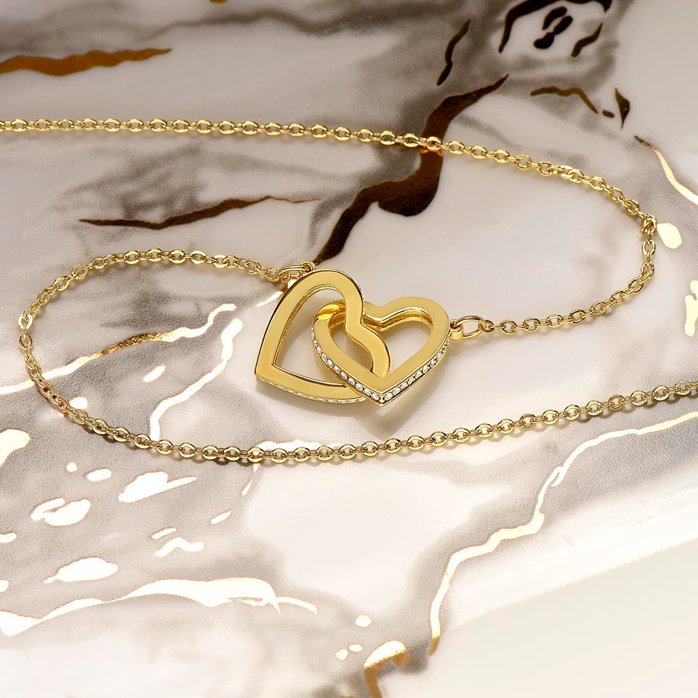 To My Daughter Interlocking Hearts Necklace (White and Yellow Gold)