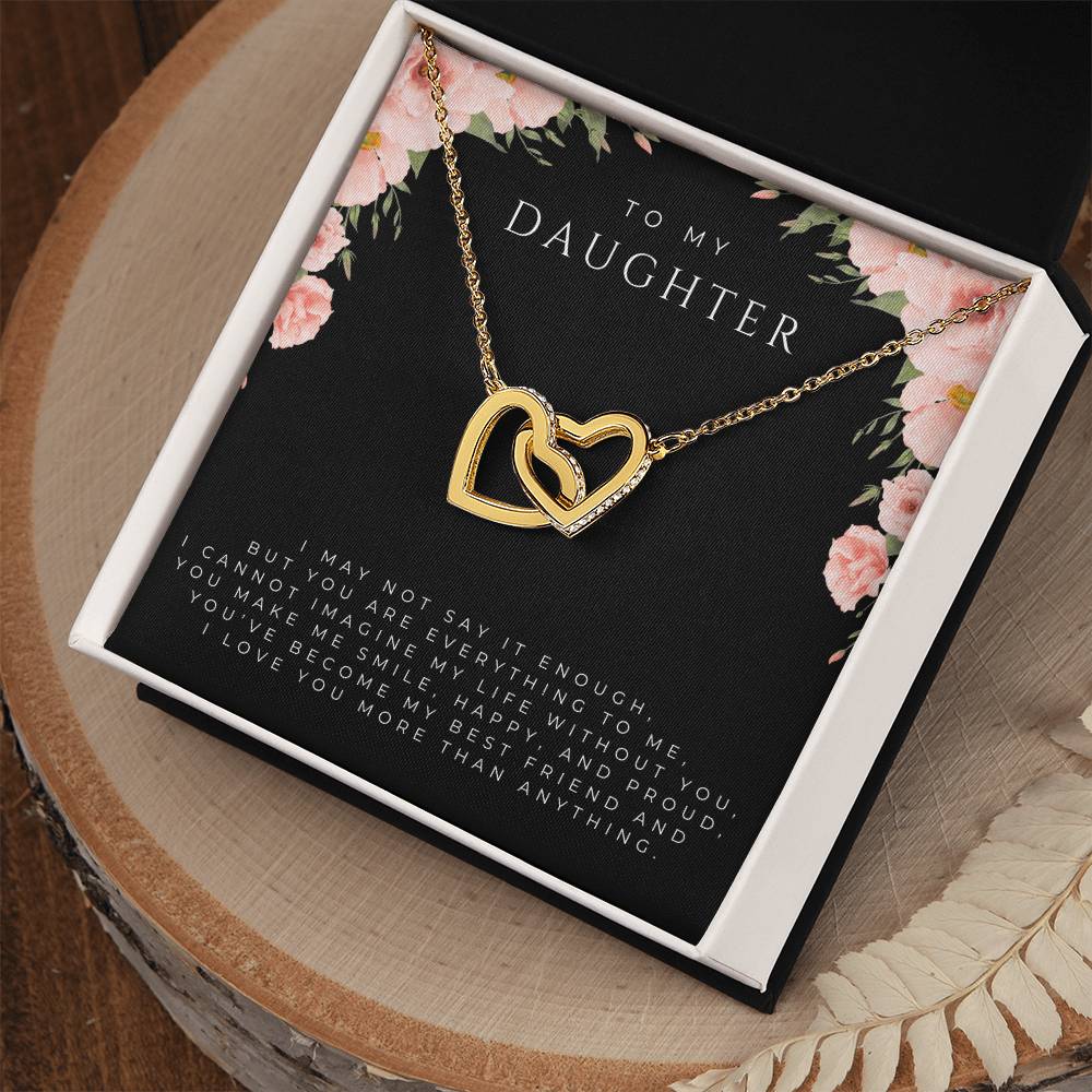 To My Daughter Interlocking Hearts Necklace (White and Yellow Gold)