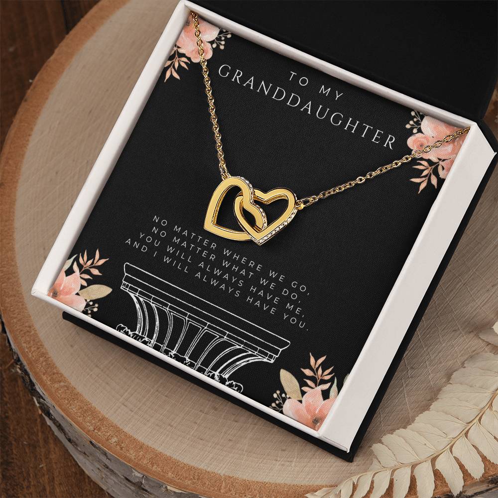 To My Granddaughter Interlocking Hearts Necklace (White and Yellow Gold)