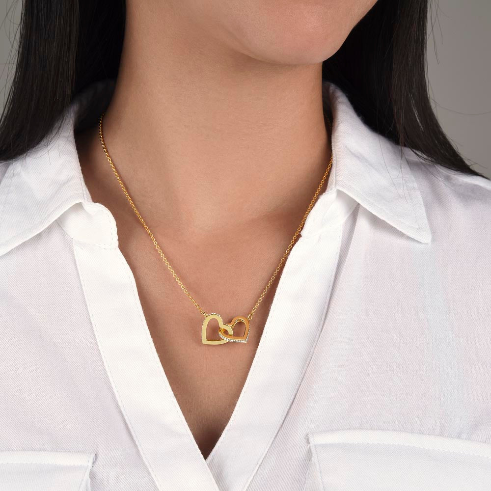 To My Granddaughter Interlocking Hearts Necklace (White and Yellow Gold)