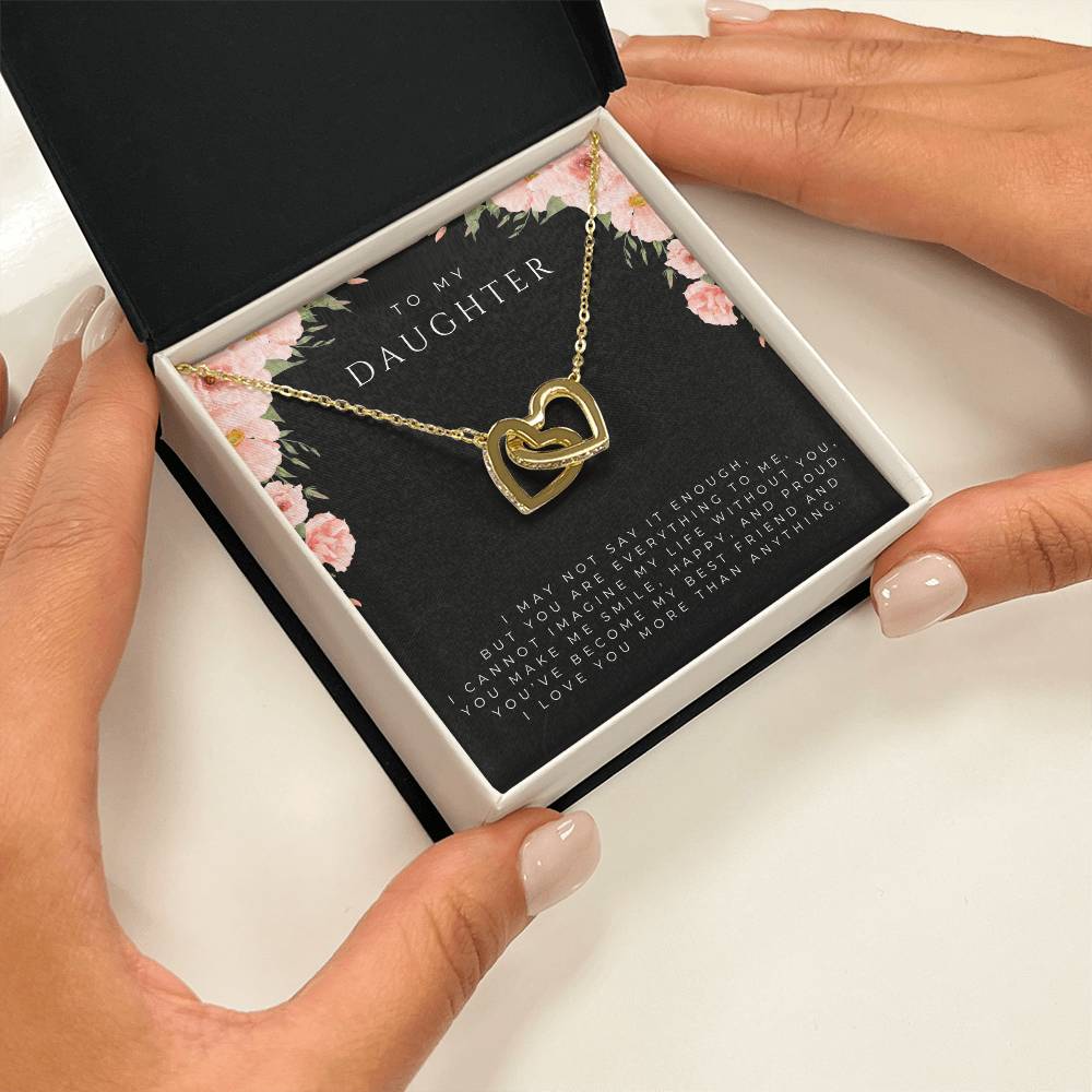 To My Daughter Interlocking Hearts Necklace (White and Yellow Gold)