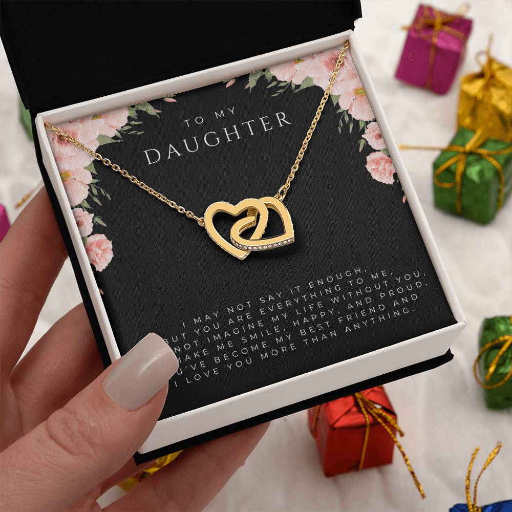 To My Daughter Interlocking Hearts Necklace (White and Yellow Gold)