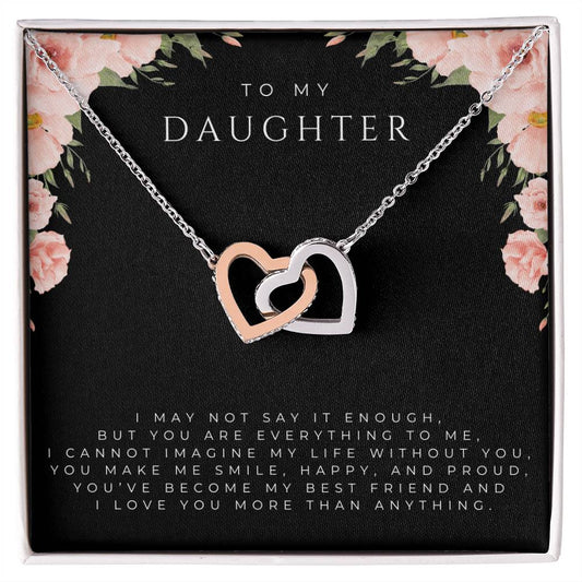 To My Daughter Interlocking Hearts Necklace (White and Yellow Gold)