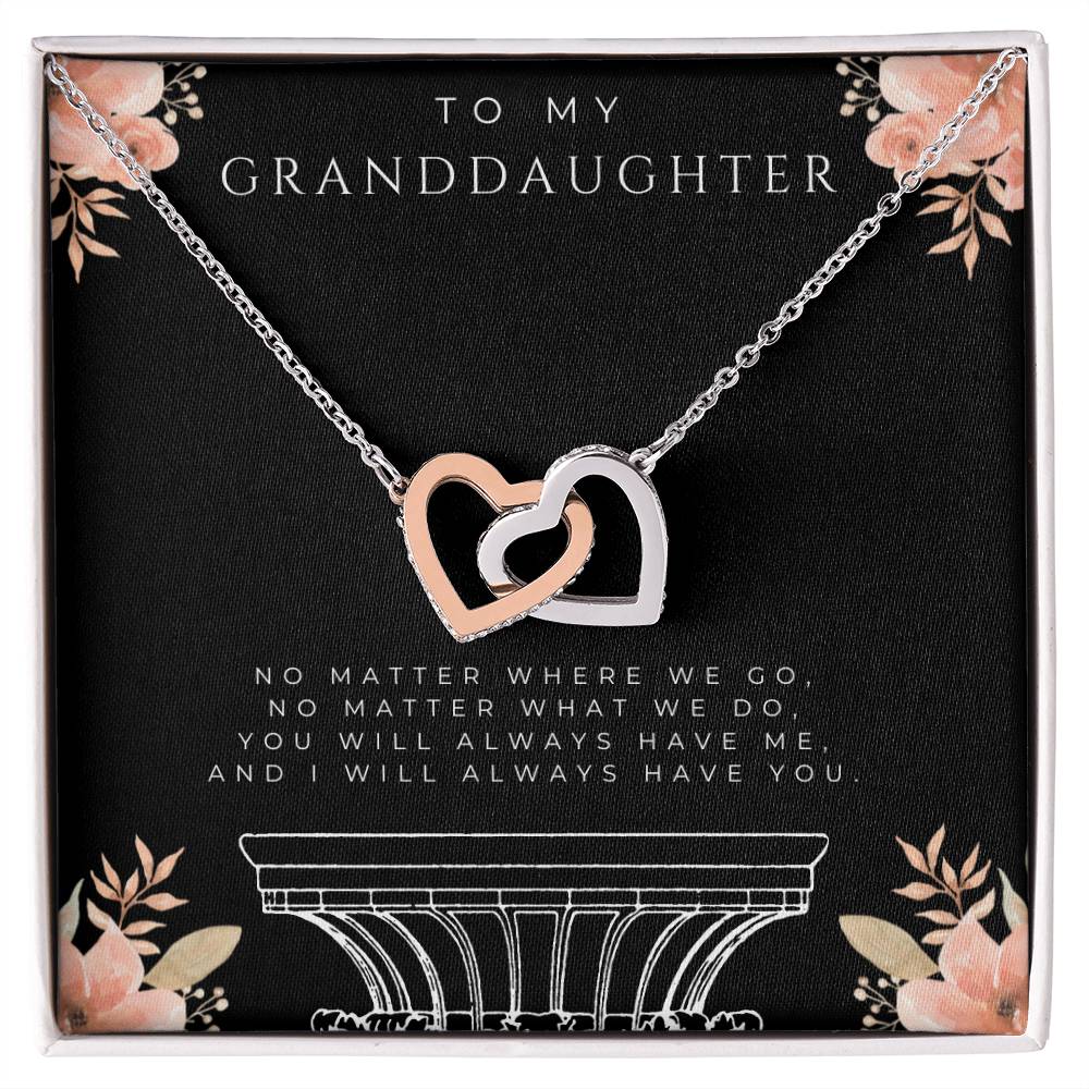 To My Granddaughter Interlocking Hearts Necklace (White and Yellow Gold)