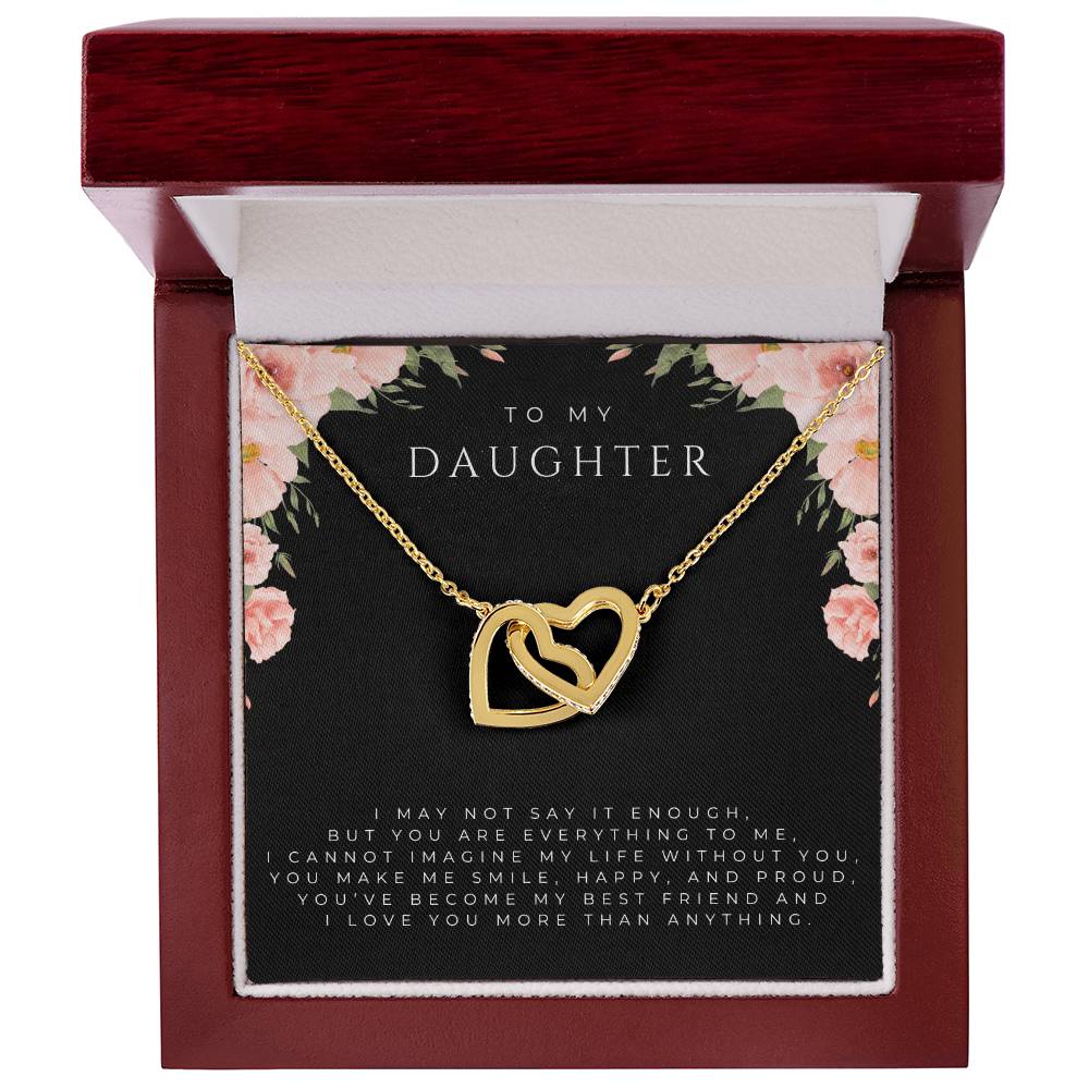 To My Daughter Interlocking Hearts Necklace (White and Yellow Gold)
