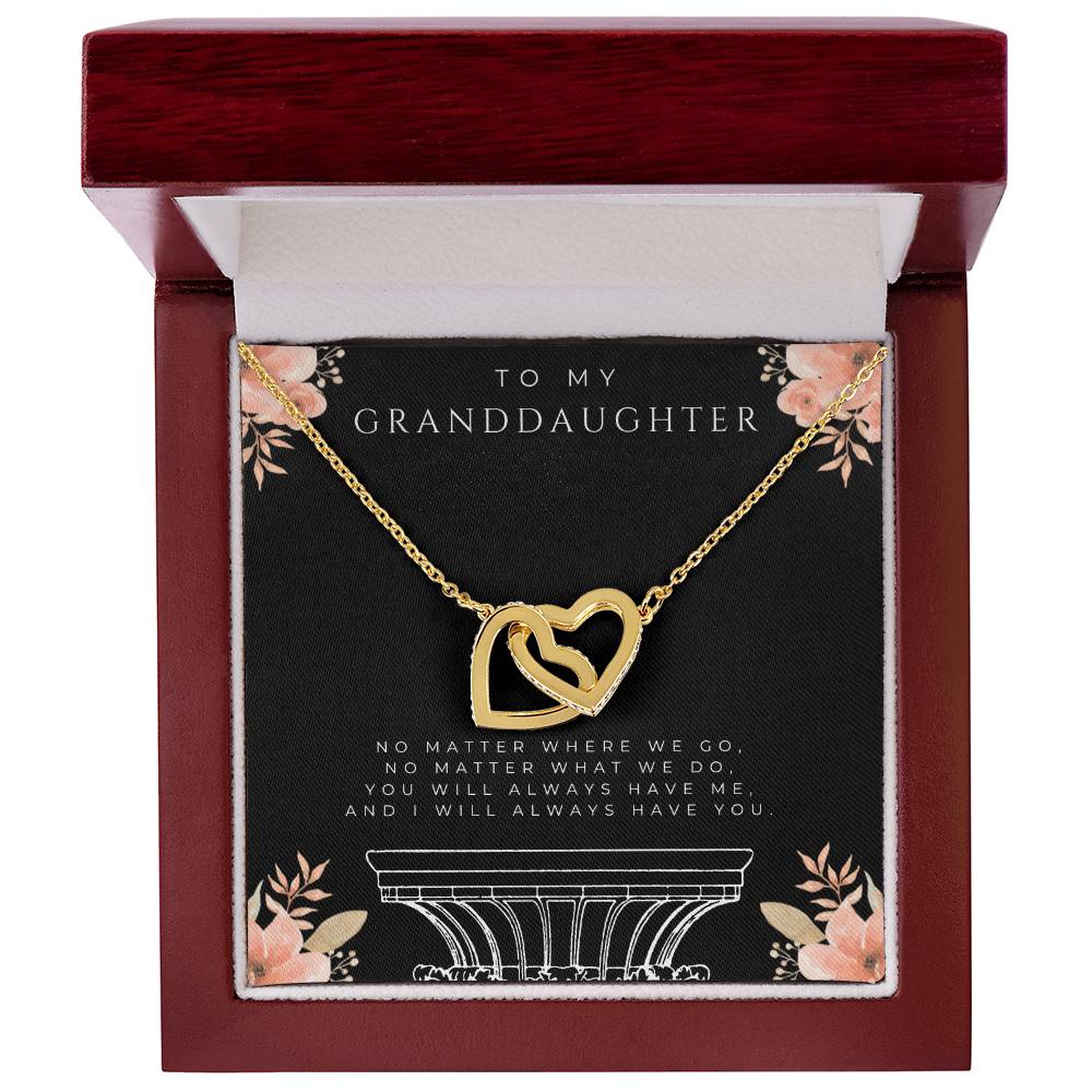 To My Granddaughter Interlocking Hearts Necklace (White and Yellow Gold)