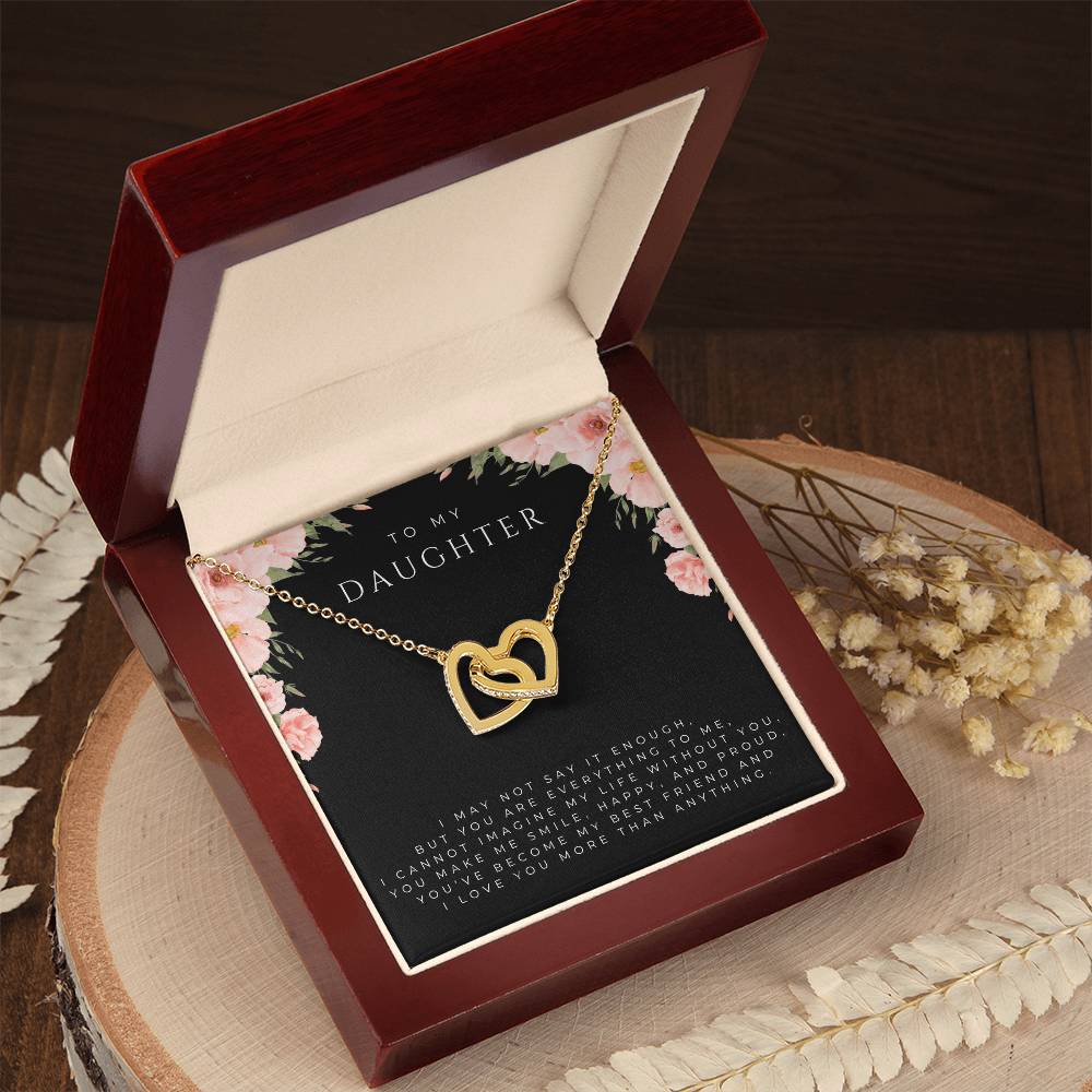 To My Daughter Interlocking Hearts Necklace (White and Yellow Gold)