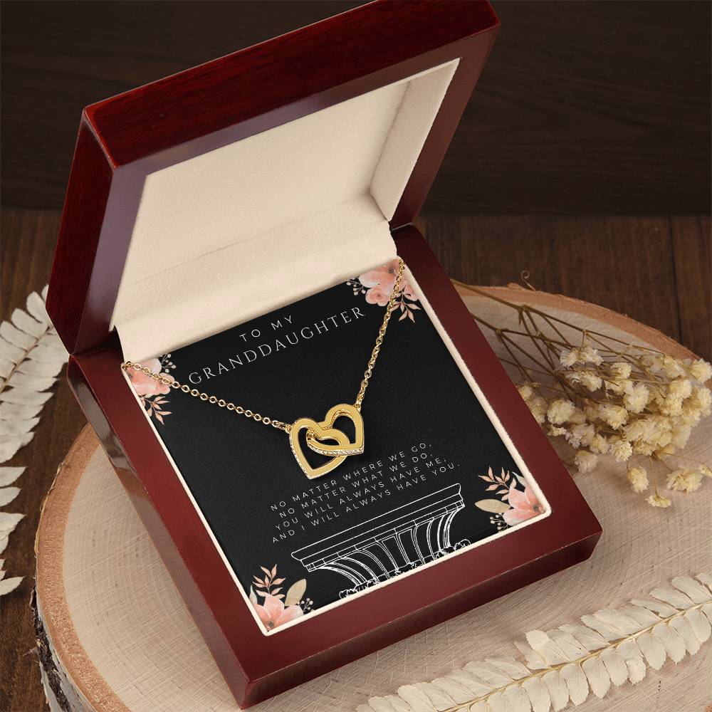 To My Granddaughter Interlocking Hearts Necklace (White and Yellow Gold)