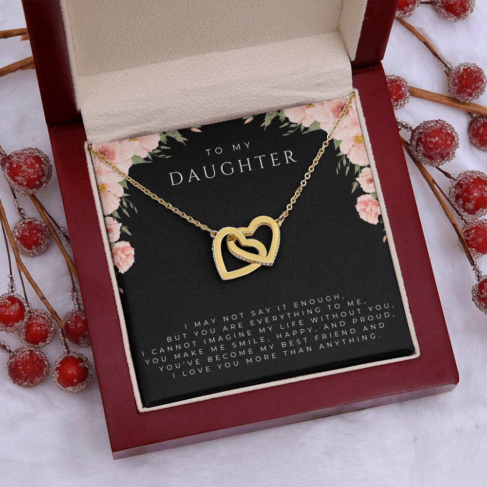 To My Daughter Interlocking Hearts Necklace (White and Yellow Gold)