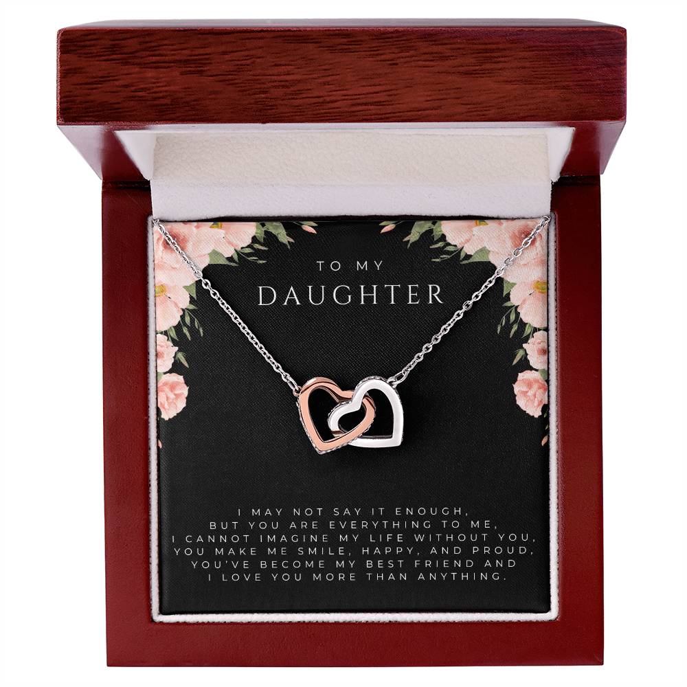 To My Daughter Interlocking Hearts Necklace (White and Yellow Gold)