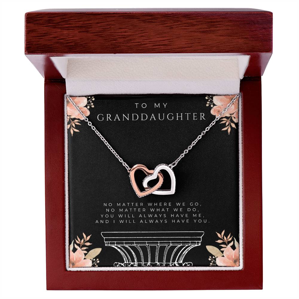 To My Granddaughter Interlocking Hearts Necklace (White and Yellow Gold)